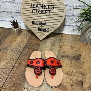 Jack Rogers- Leather Boating Sandals- Fire Red & Black- Women's 7